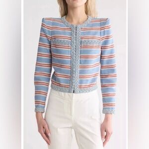 New Veronica Beard Arrowe Braided Trim Jacket In Blue Multi Size 2 $698